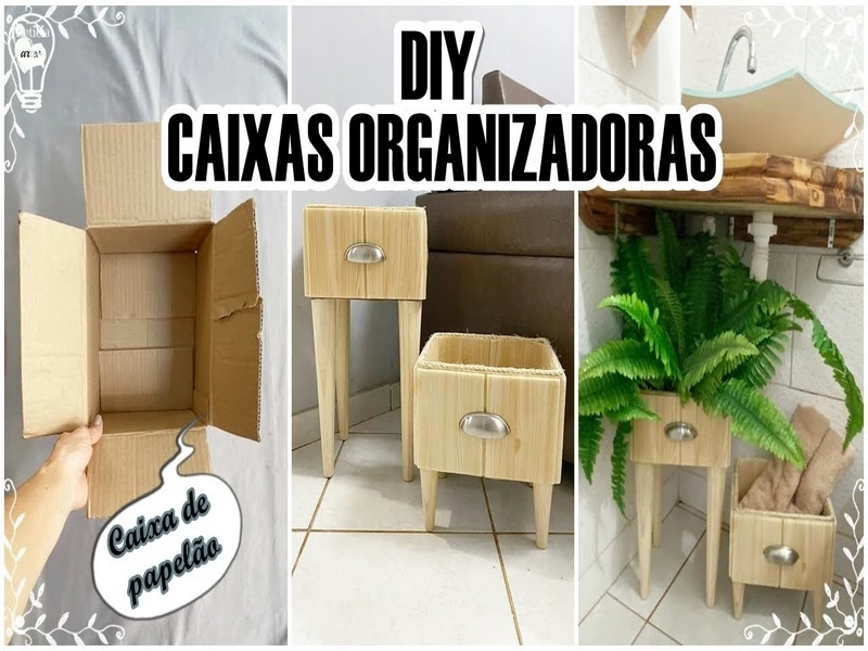 Caixas organizadoras decorando uma estante