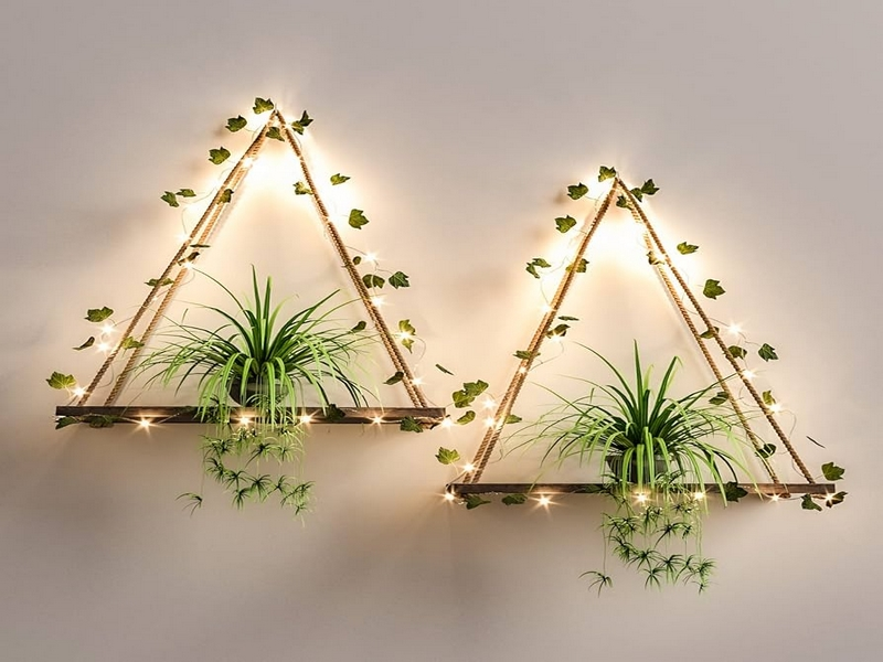 Cordões de luz decorando uma sala