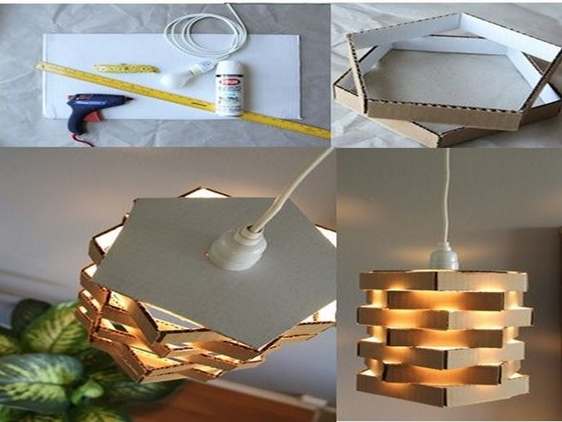 Luminárias feitas à mão com papel reciclado iluminando o ambiente