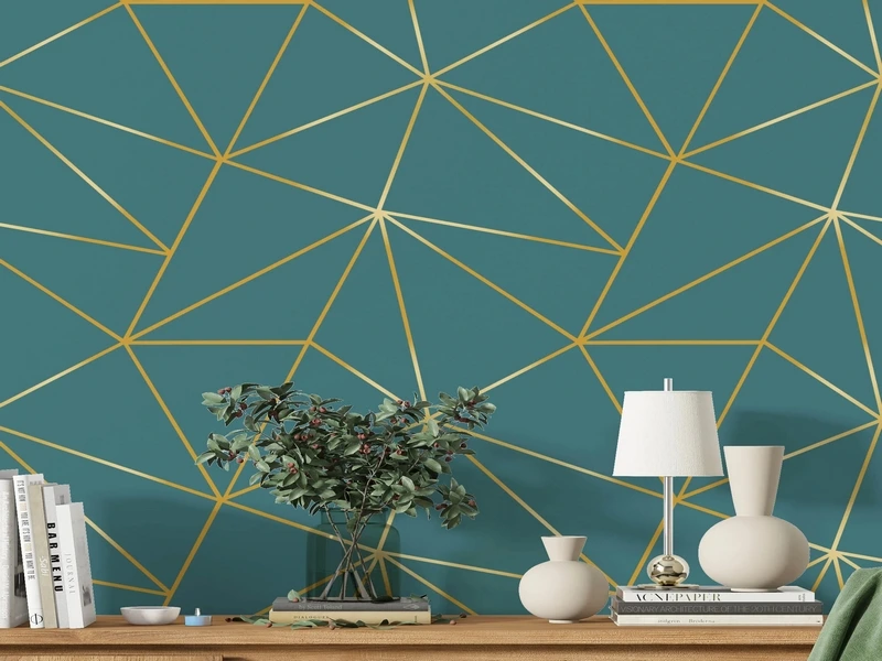 Papel de parede ecológico com estampas geométricas em sala moderna